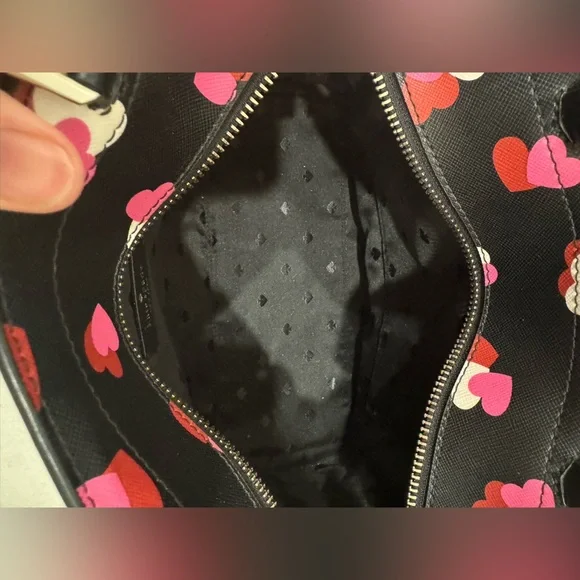 Kate Spade Black Satchel with Pink and Red Hearts - Picture 5 of 13